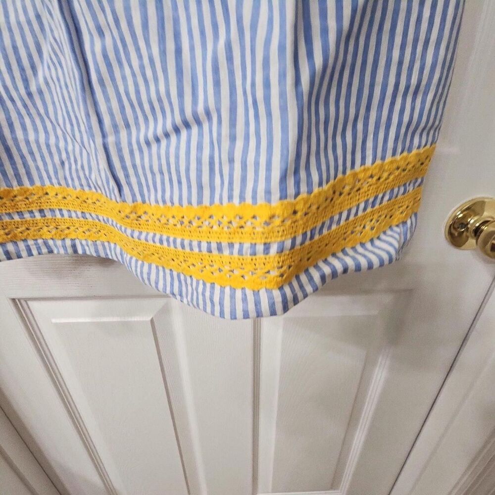 Boden Blue & White Striped Short Sleeve Top with Yellow Embroidery and Lace Trim - Picture 4 of 6